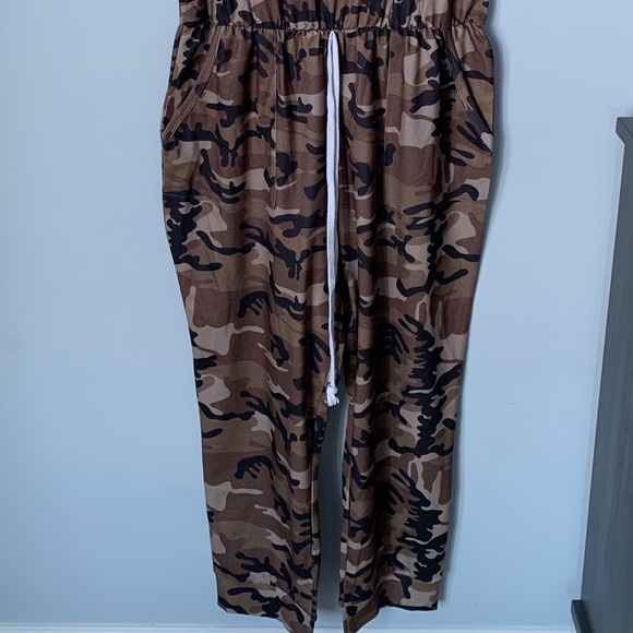 SIZE XL ZESICA JUMPSUIT DRAWSTRING WAIST SLEEVELESS ROMPER BROWN CAMOUFLAGE - Picture 4 of 13